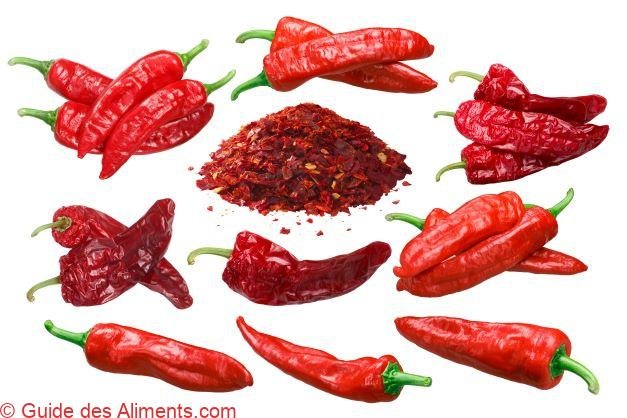 Piments d'Alep entiers, écrasés et séchés