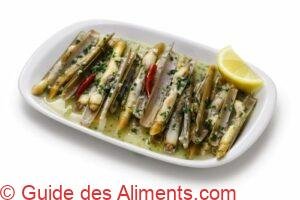 couteaux cuits &agrave; la vapeur au vin