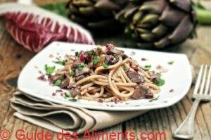 spaghetti radicchio e carciofi