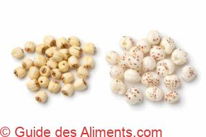 graines de lotus souffl&eacute;es, Makhana et un tas de graines de lotus s&eacute;ch&eacute;es