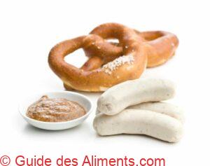 weisswurst bavarois, bretzel et moutarde.